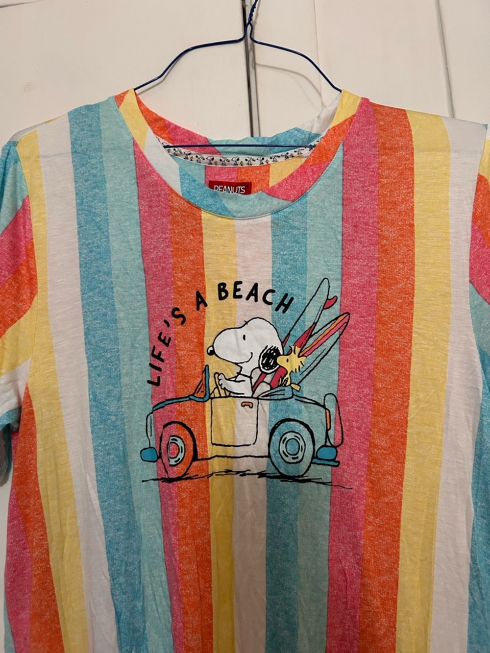 Peanuts Multicolor Stripe "Life's A Beach" T-Shirt Dress Snoopy - Picture 5 of 6